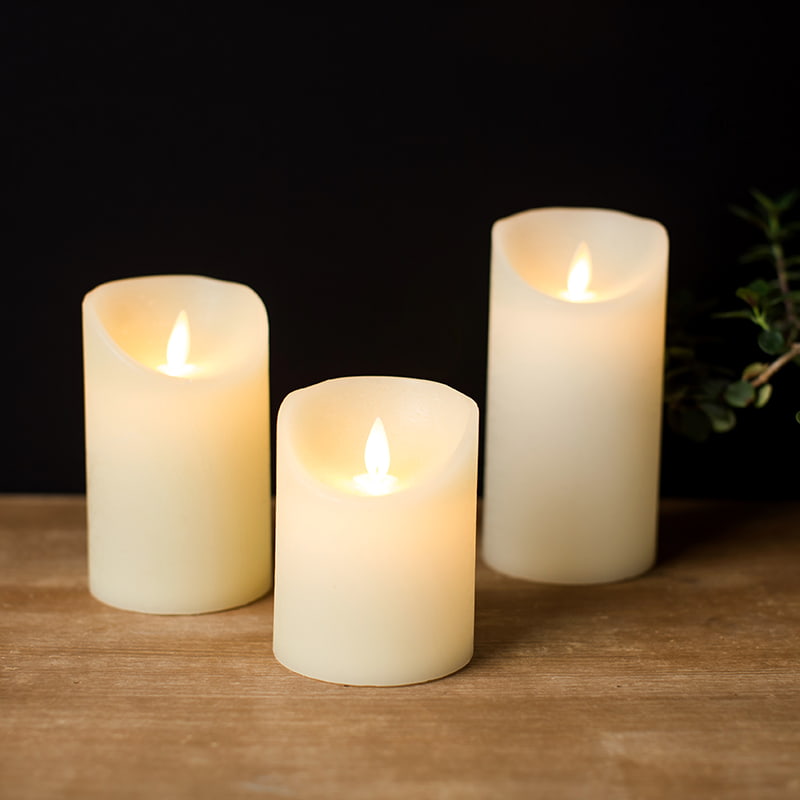 Ensemble de 3 bougies sans flamme en cire véritable ivoire