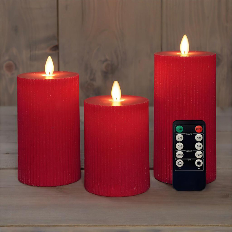 Ensemble de 3 bougies piliers rouges sans flamme avec télécommande