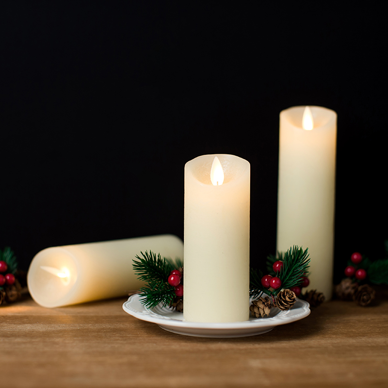 Paquet de 3 bougies piliers sans flamme vacillantes ivoire