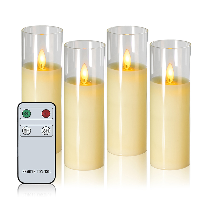 Lot de 4 bougies fines en verre à piles ivoire