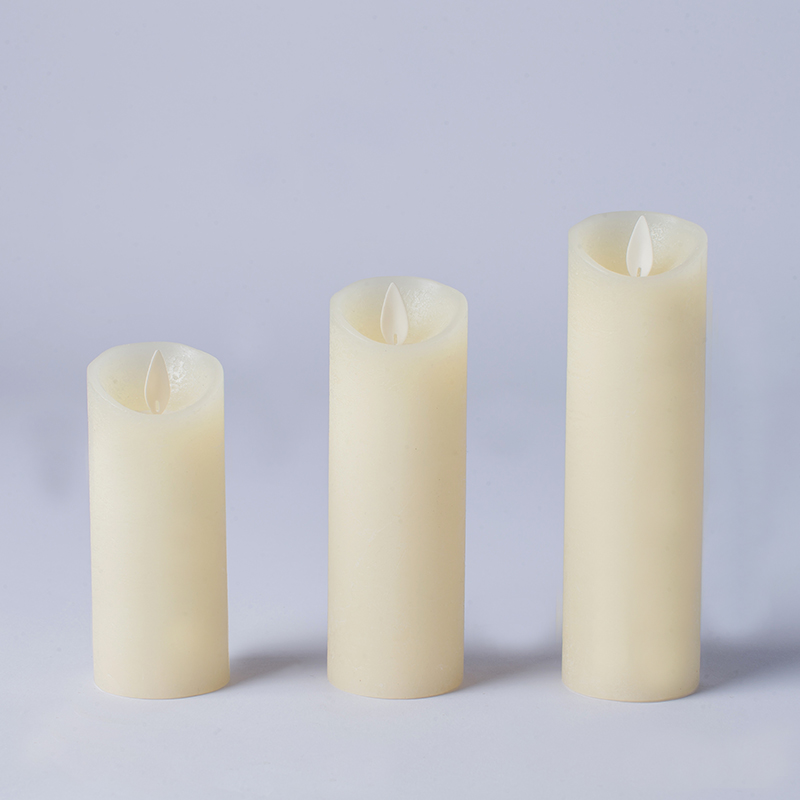 Paquet de 3 bougies piliers sans flamme vacillantes ivoire